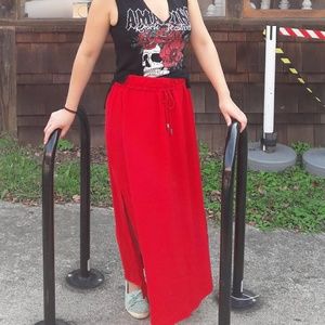 Sheer flowy maxi skirt side slit red